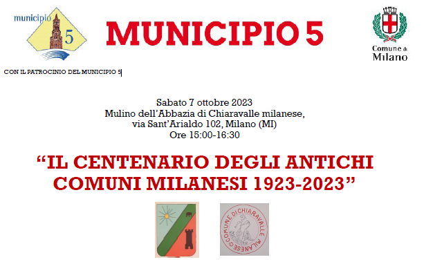 Conference “THE CENTENARY OF THE ANCIENT MILAN MUNICIPALITIES 1923-2023” - Chiaravalle
