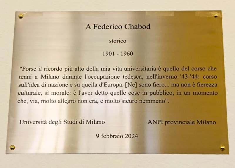 Una targa per ricordare Federico Chabod, storico e partigiano