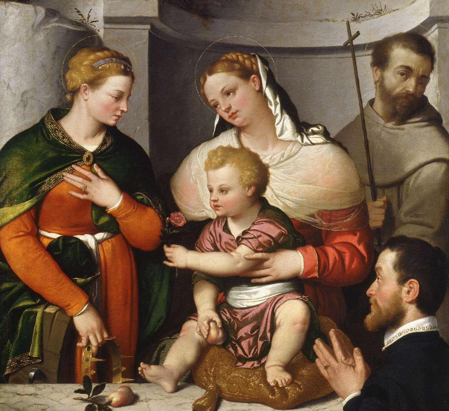 Madonna col Bambino e i santi Caterina, Francesco e l’offerente  - Giovanni Battista Moroni