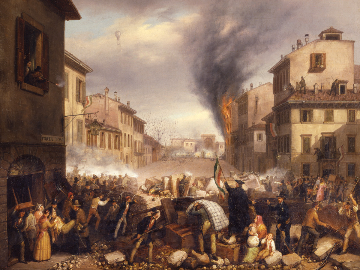 Carlo Canella, Combattimento a Porta Tosa, 1848 ca., olio su tela, Milano, Palazzo Moriggia | Museo del Risorgimento (n. inv. MR SN00003)