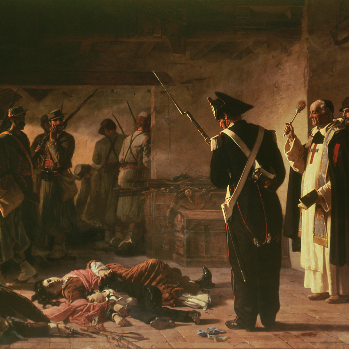 Detail of Tavani Arquati family massacre. Ademollo, Carlo. 1880 ca. Canvas, oil painting. 253 x 413 cm with frame