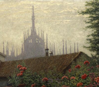 Angelo Morbelli, Le guglie del Duomo, 1917 circa, olio su tela, Milano, Palazzo Morando | Costume Moda Immagine