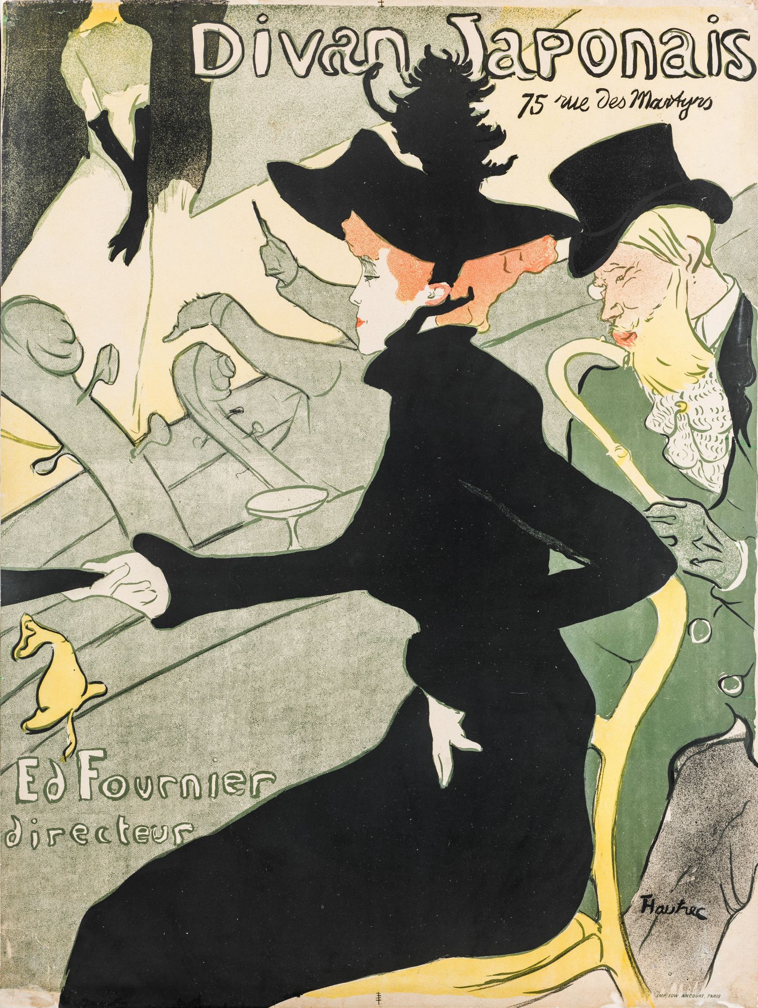 Henri de Toulouse-Lautrec, Divan Japonais, 1893 ca., litografia a pennello, spruzzo, matita e retino per ricalco a quattro colori (affiche)