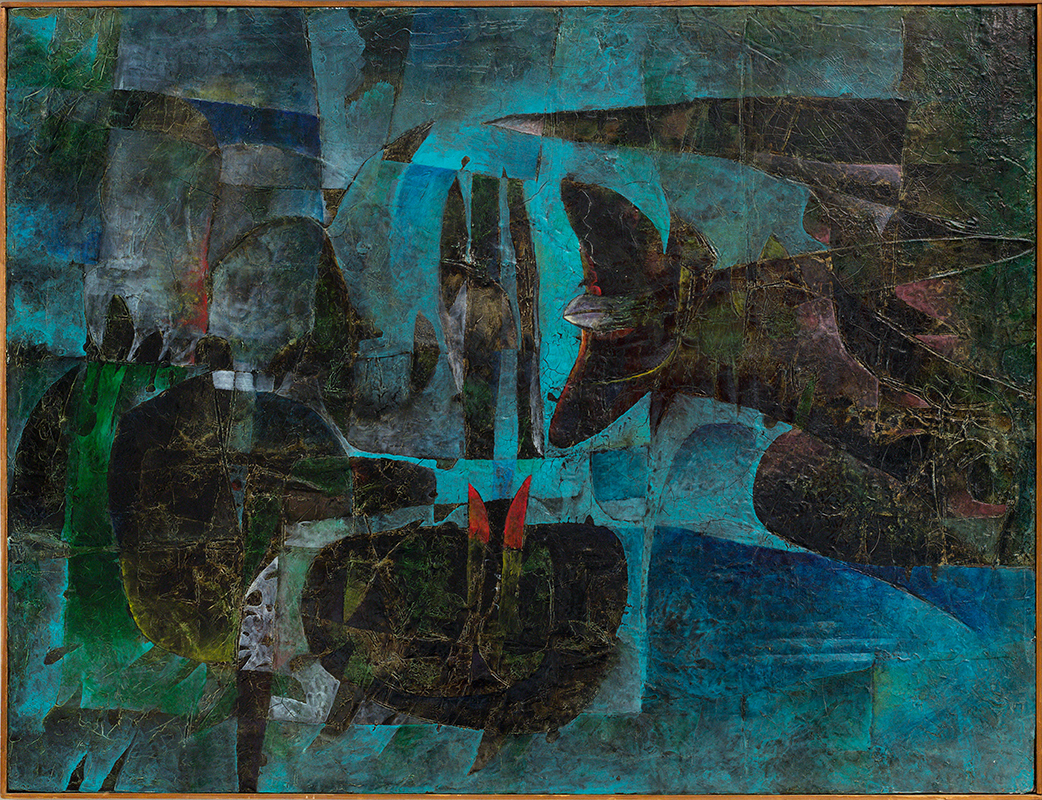 Nel paesaggio, 1955 | Dova | Olio su tela, 69,5 x 90,5 cm